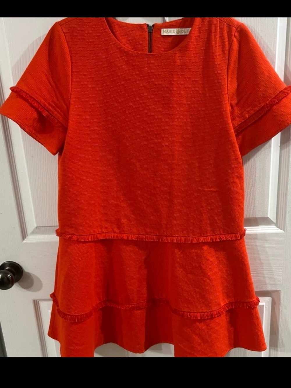 Marie Oliver Vibrant Red/Orange Ruffle Tier Mini Dress Sz Med